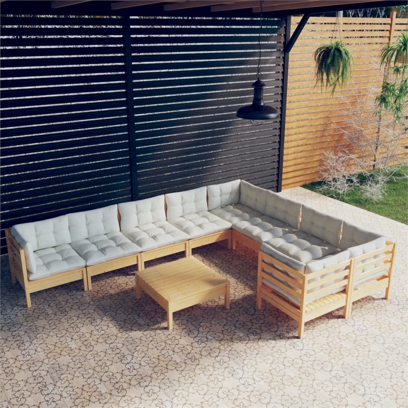 vidaXL 10 Piece Wood Garden Lounge Set in Cream