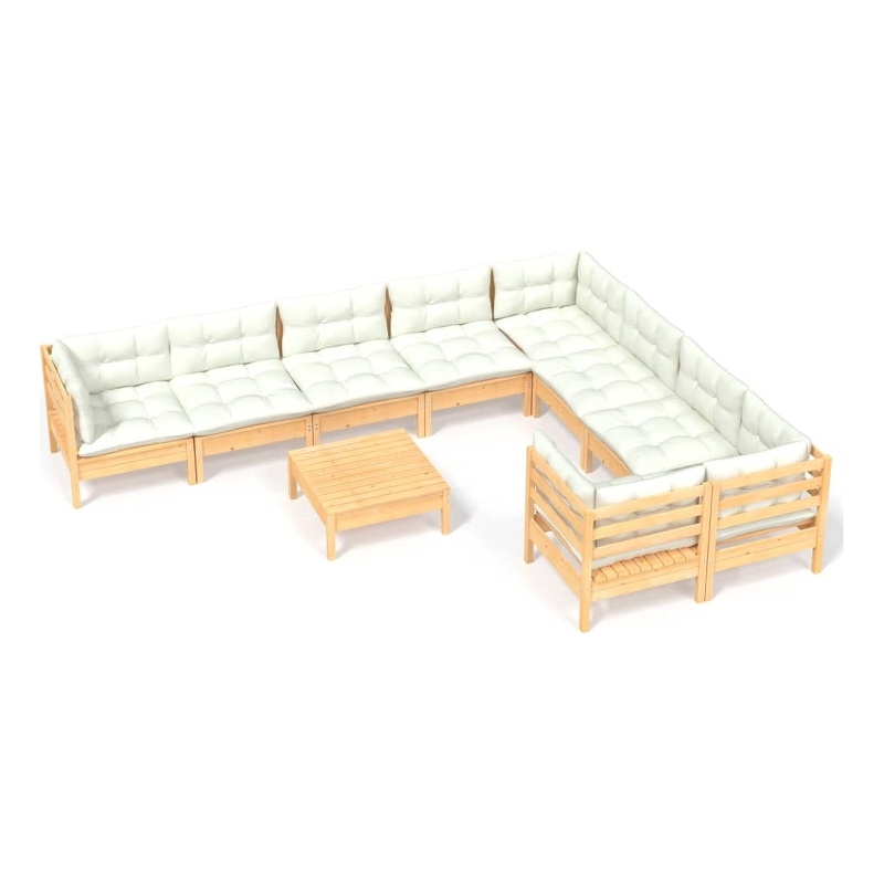 vidaXL 10 Piece Wood Garden Lounge Set in Cream