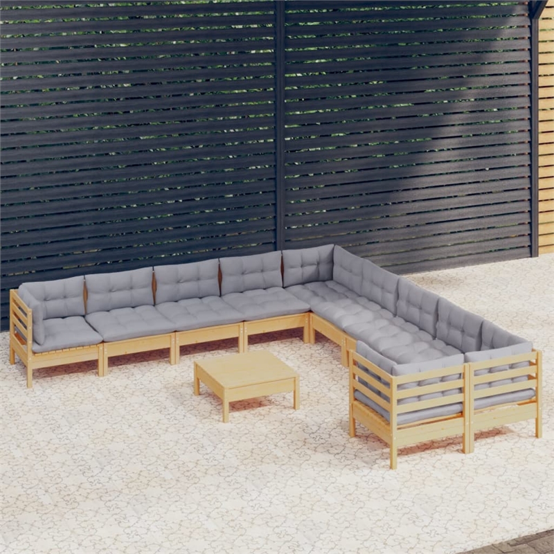 vidaXL 11 Piece Wood Garden Lounge Set in Gray