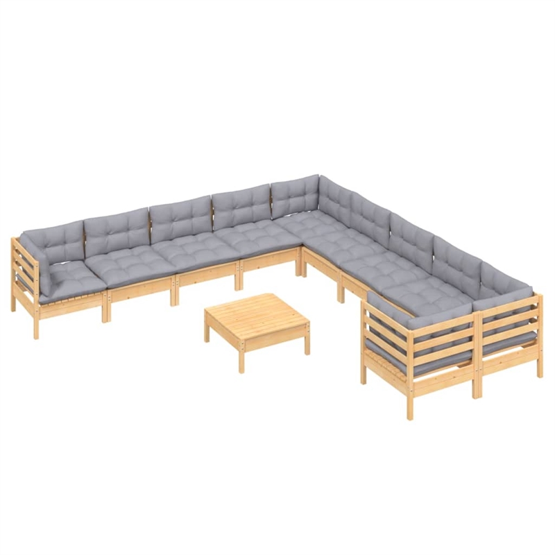 vidaXL 11 Piece Wood Garden Lounge Set in Gray