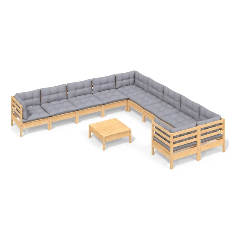 vidaXL 11 Piece Wood Garden Lounge Set in Gray