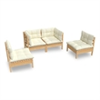 vidaXL 4 Piece Wood Garden Lounge Set in Cream
