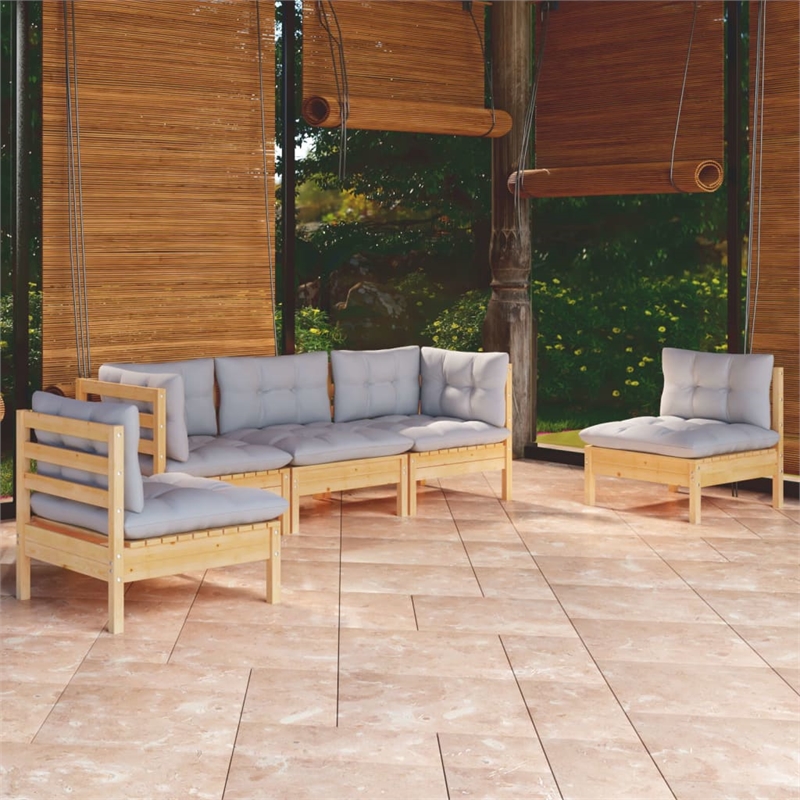 vidaXL 5 Piece Wood Garden Lounge Set in Gray
