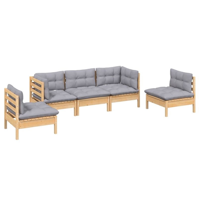 vidaXL 5 Piece Wood Garden Lounge Set in Gray