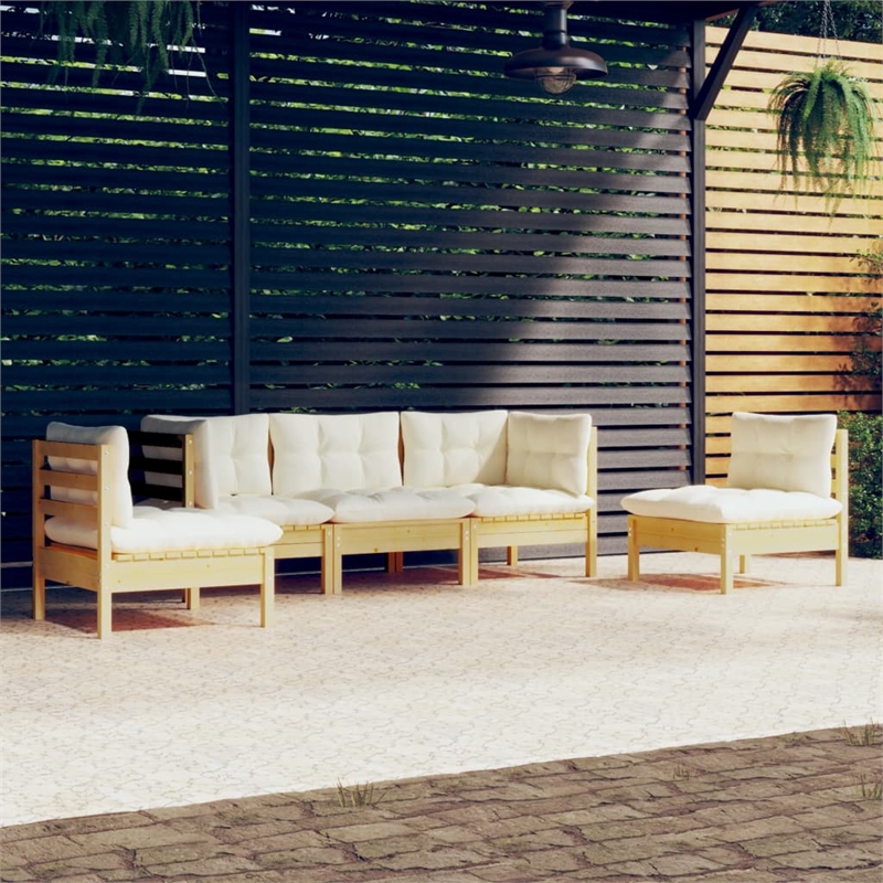 vidaXL 5 Piece Wood Garden Lounge Set in Cream