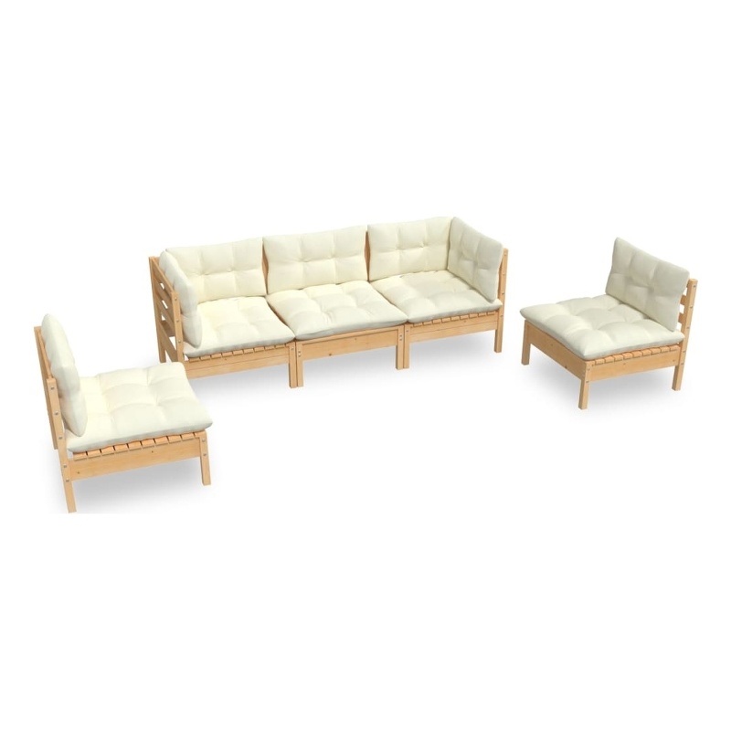 vidaXL 5 Piece Wood Garden Lounge Set in Cream