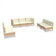 vidaXL 7 Piece Wood Garden Lounge Set in Cream