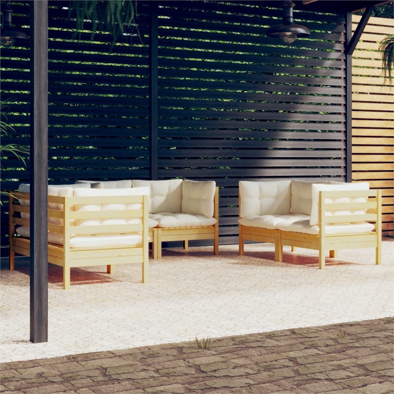 vidaXL 6 Piece Wood Garden Lounge Set in Cream