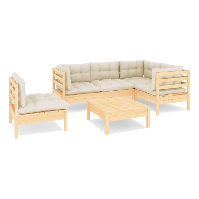 vidaXL 6 Piece Wood Garden Lounge Set in Cream