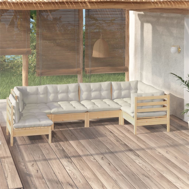 vidaXL 6 Piece Wood Large Garden Lounge Set in Cream