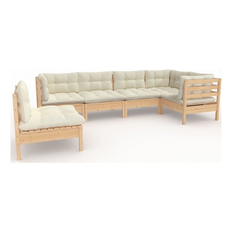 vidaXL 6 Piece Wood Large Garden Lounge Set in Cream