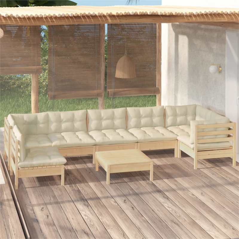 vidaXL 8 Piece Wood Garden Lounge Set in Cream