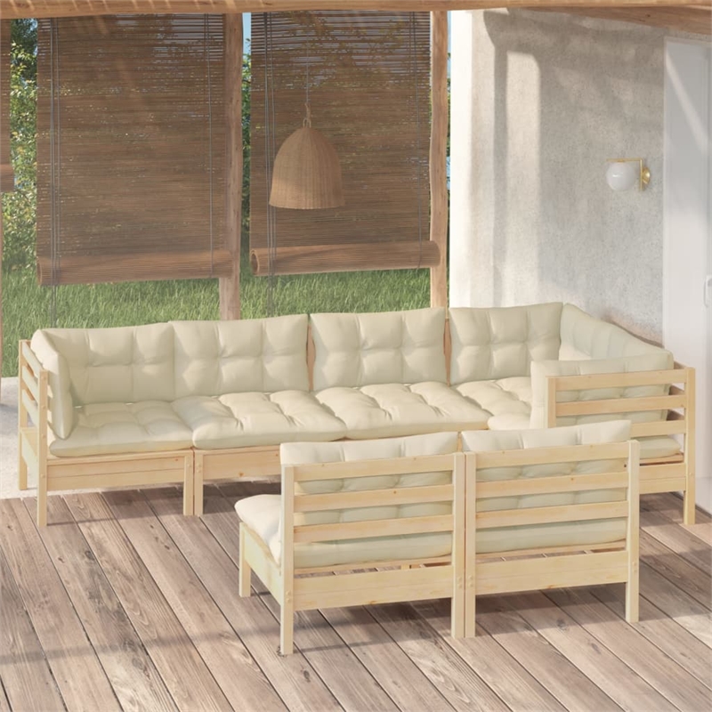 vidaXL 7 Piece Wood Garden Lounge Set in Cream