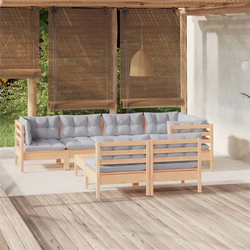 vidaXL 8 Piece Wood Garden Lounge Set in Gray