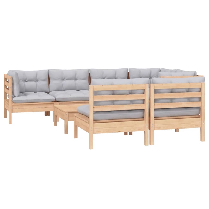 vidaXL 8 Piece Wood Garden Lounge Set in Gray