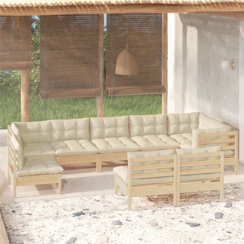 vidaXL 9 Piece Wood Large Garden Lounge Set in Cream