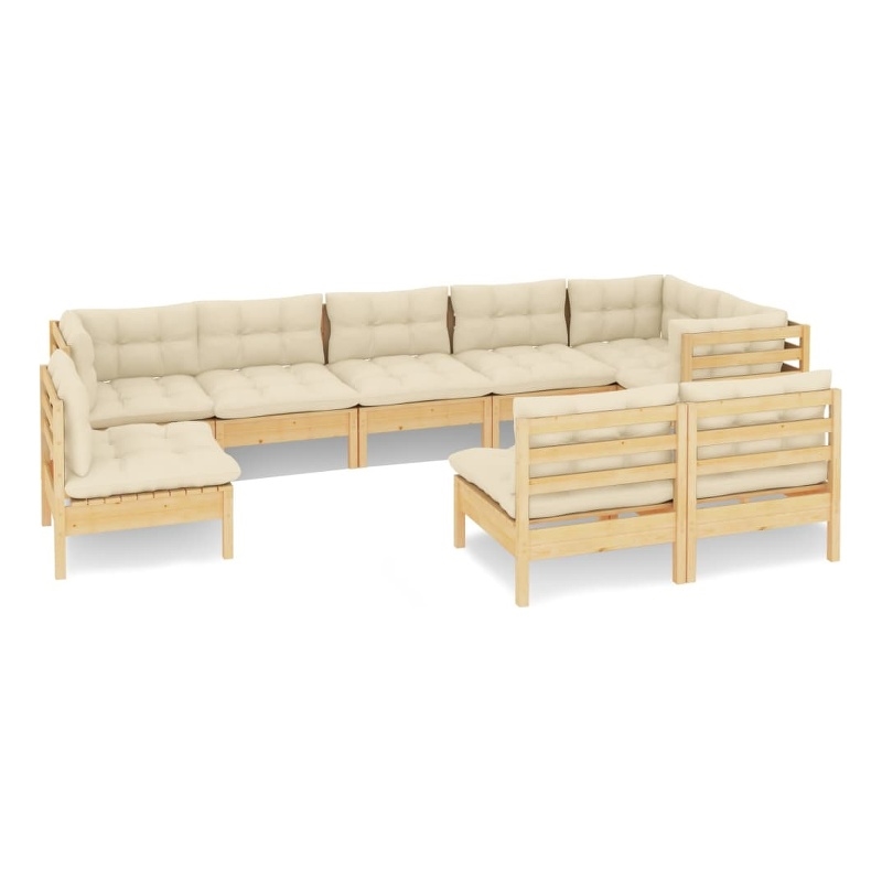 vidaXL 9 Piece Wood Large Garden Lounge Set in Cream