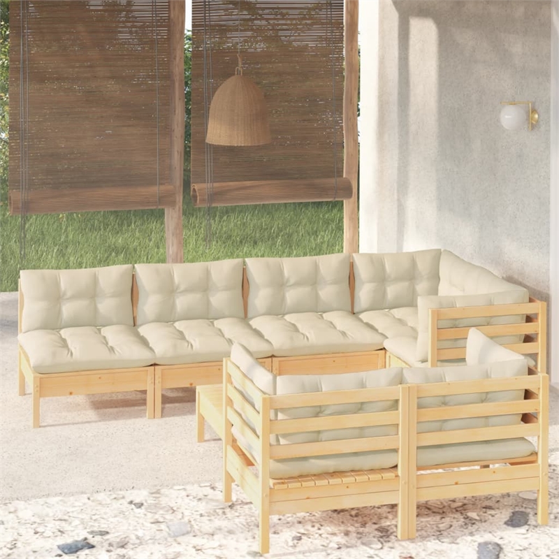 vidaXL 8 Piece Wood Garden Lounge Set in Cream