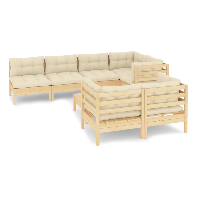 vidaXL 8 Piece Wood Garden Lounge Set in Cream