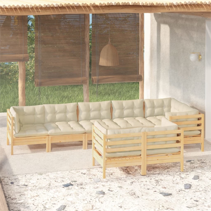 vidaXL 8 Piece Wood Large Garden Lounge Set in Cream