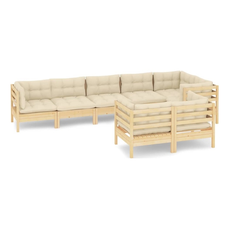 vidaXL 8 Piece Wood Large Garden Lounge Set in Cream