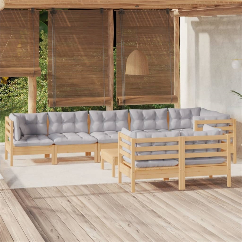 vidaXL 9 Piece Wood Garden Lounge Set in Gray
