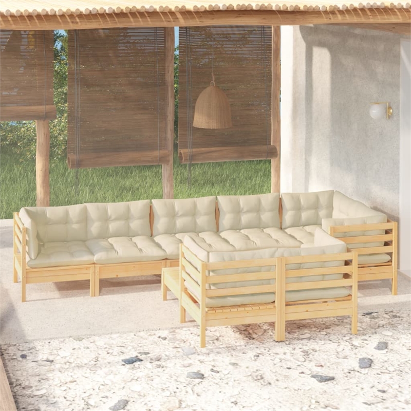 vidaXL 9 Piece Wood Garden Lounge Set in Cream