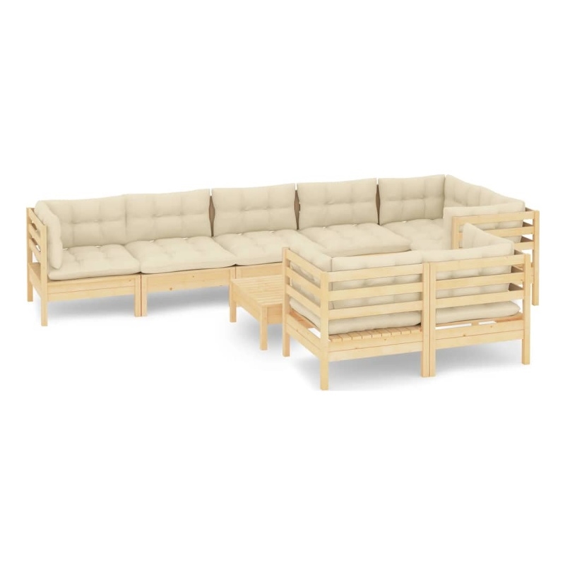vidaXL 9 Piece Wood Garden Lounge Set in Cream