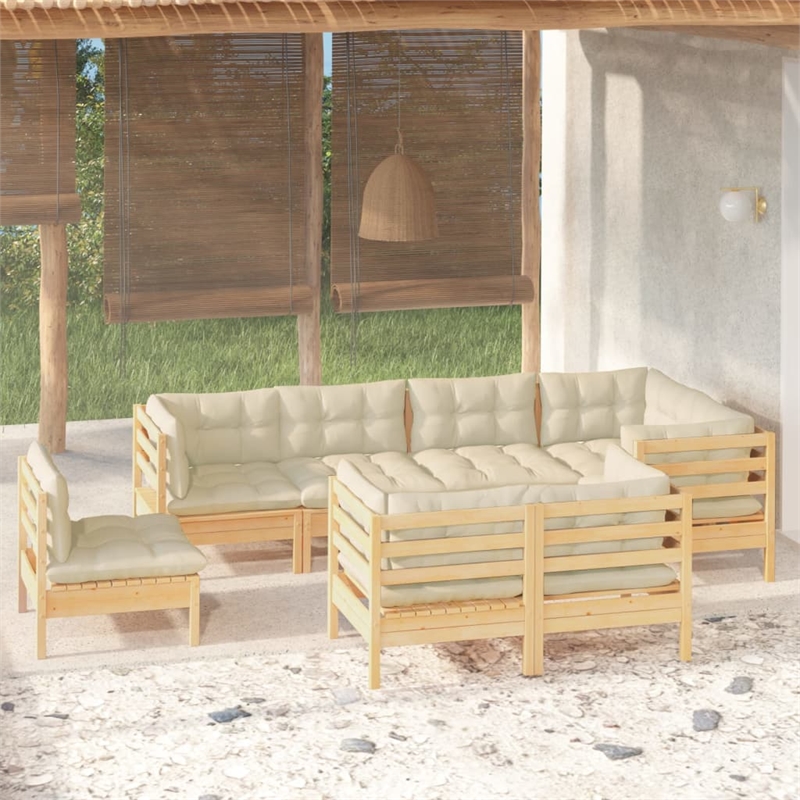 vidaXL 8 Piece Wood Garden Lounge Set in Cream