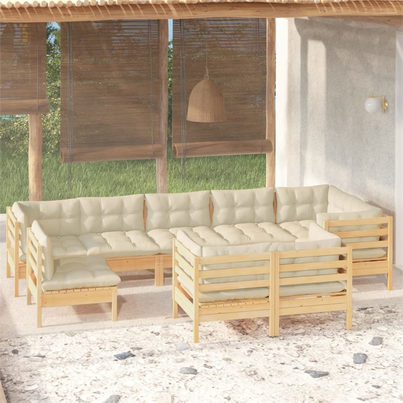 vidaXL 9 Piece Wood Garden Lounge Set in Cream