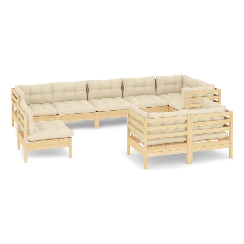 vidaXL 9 Piece Wood Garden Lounge Set in Cream
