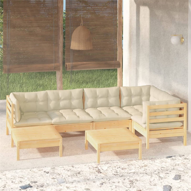 vidaXL 7 Piece Wood Garden Lounge Set in Cream