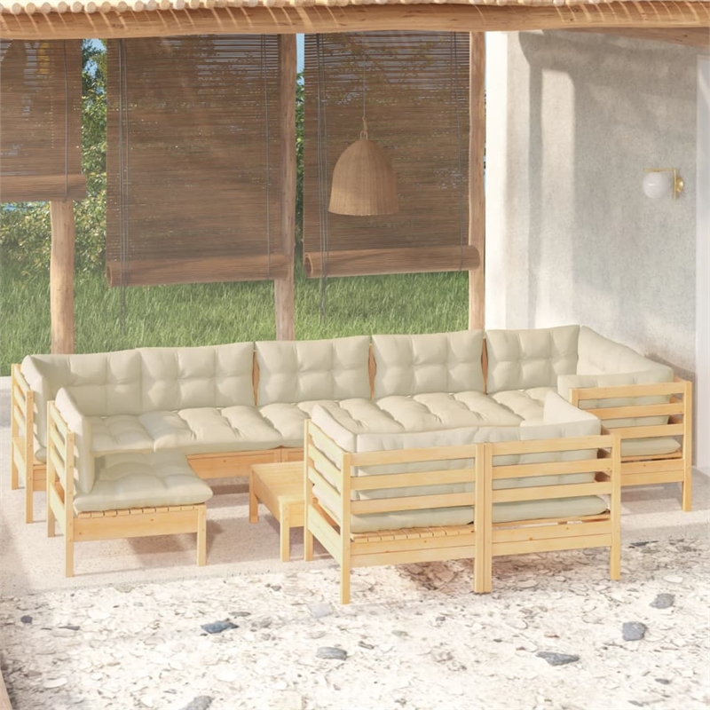 vidaXL 10 Piece Wood Garden Lounge Set in Cream