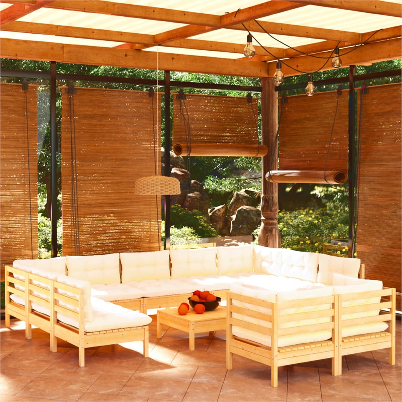 vidaXL 12 Piece Wood Large Garden Lounge Set in Cream