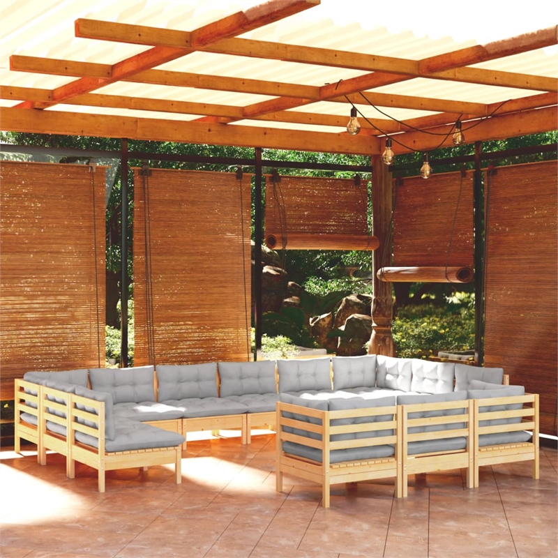 vidaXL 13 Piece Wood Garden Lounge Set in Gray