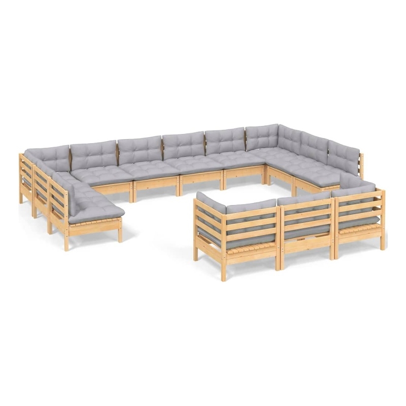 vidaXL 13 Piece Wood Garden Lounge Set in Gray