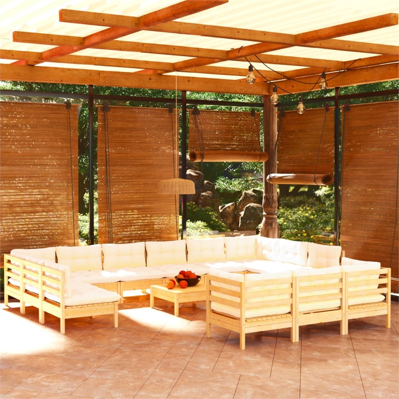 vidaXL 14 Piece Wood Garden Lounge Set in Cream