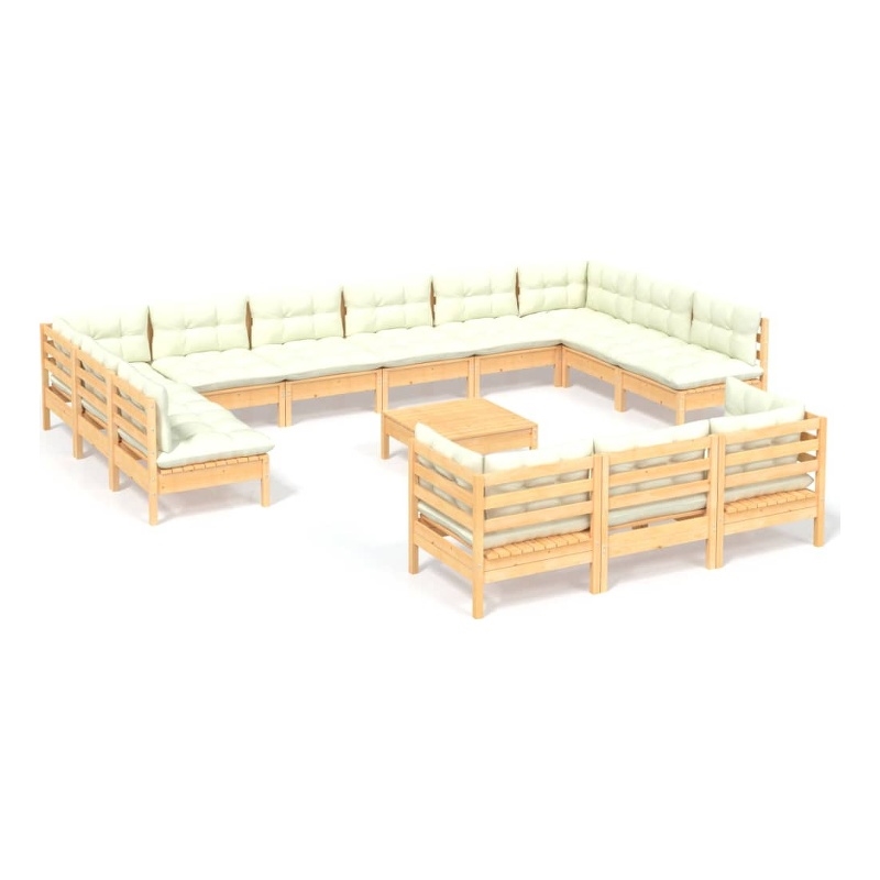 vidaXL 14 Piece Wood Garden Lounge Set in Cream