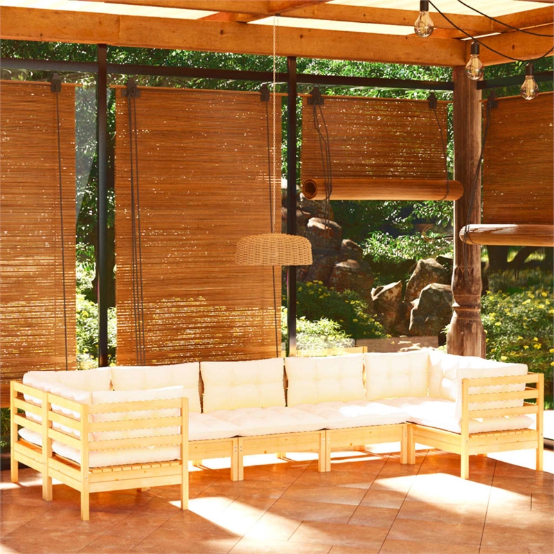 vidaXL 7 Piece Wood Large Garden Lounge Set in Cream