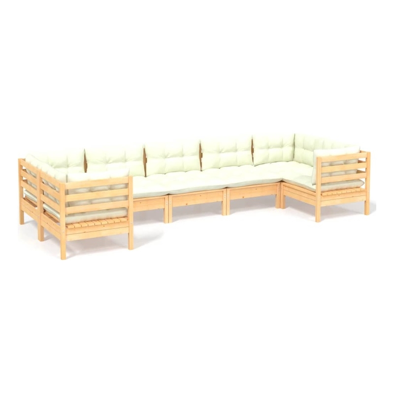 vidaXL 7 Piece Wood Large Garden Lounge Set in Cream