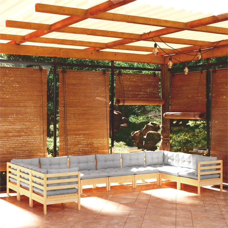 vidaXL 10 Piece Wood Garden Lounge Set in Gray