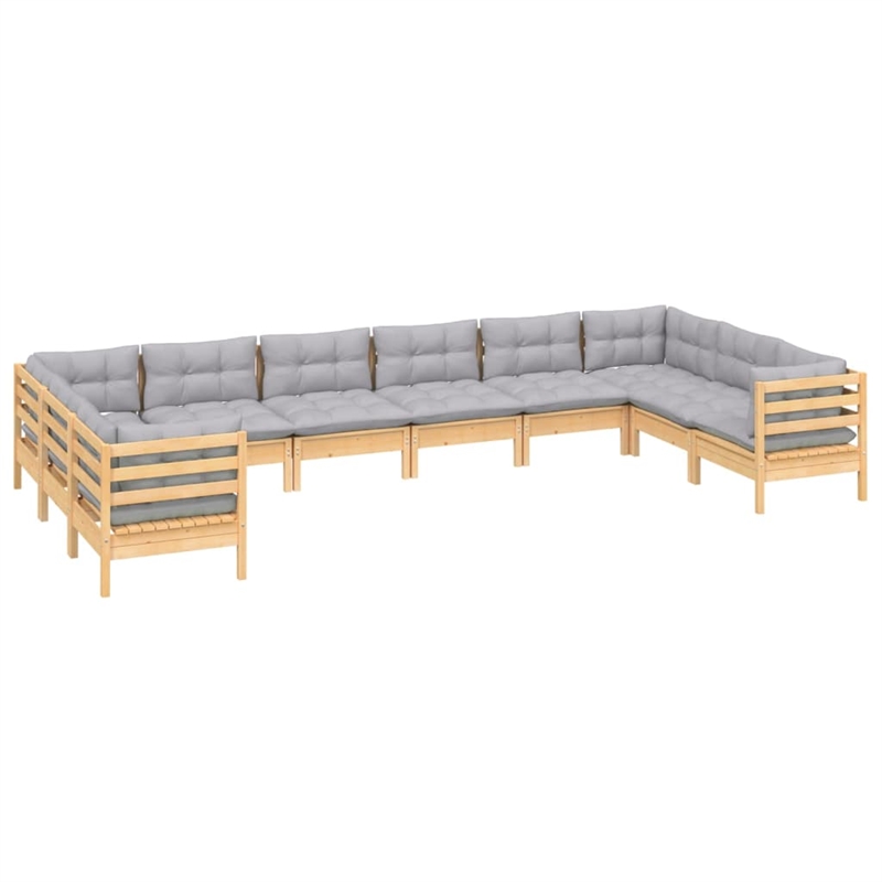 vidaXL 10 Piece Wood Garden Lounge Set in Gray