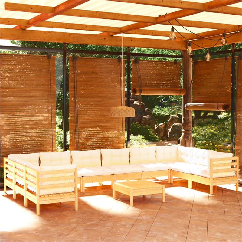vidaXL 11 Piece Wood Garden Lounge Set in Cream