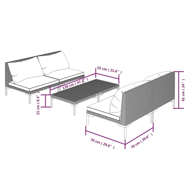 vidaXL 5 Piece Lounge Set in Gray