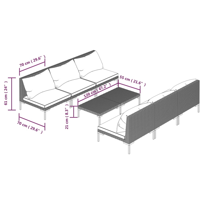 vidaXL 7 Piece Poly Rattan Garden Lounge Set in Gray