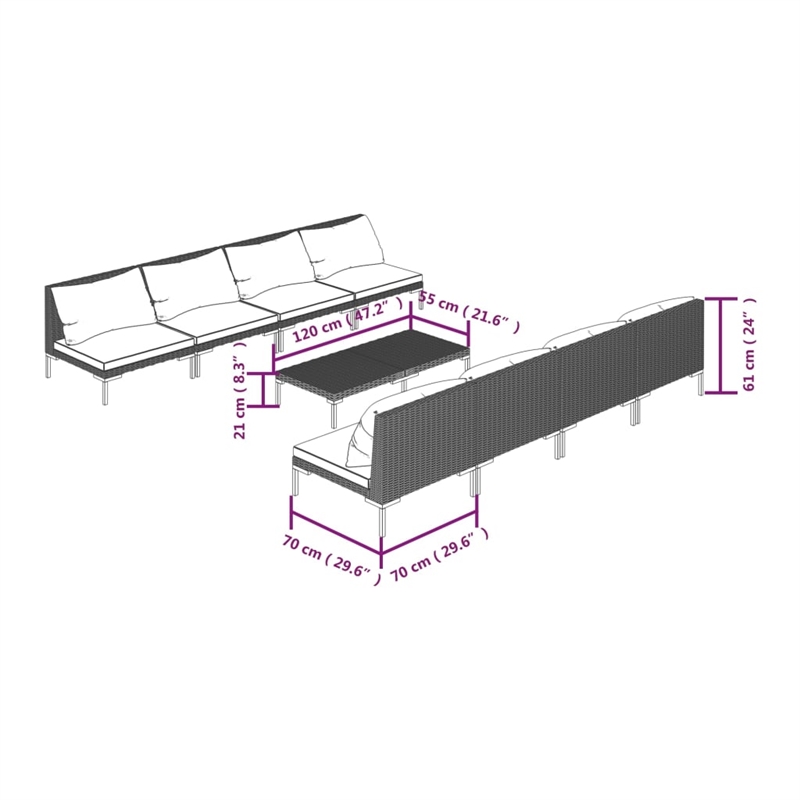 vidaXL 9 Piece Steel Garden Lounge Set in Gray