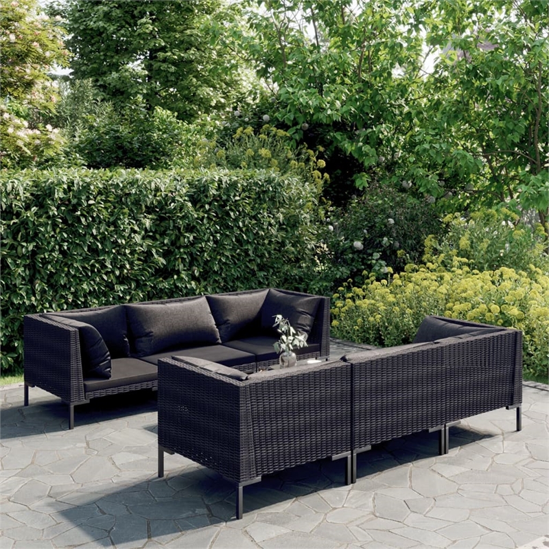 vidaXL 7 Piece Poly Rattan Garden Lounge Set in Gray