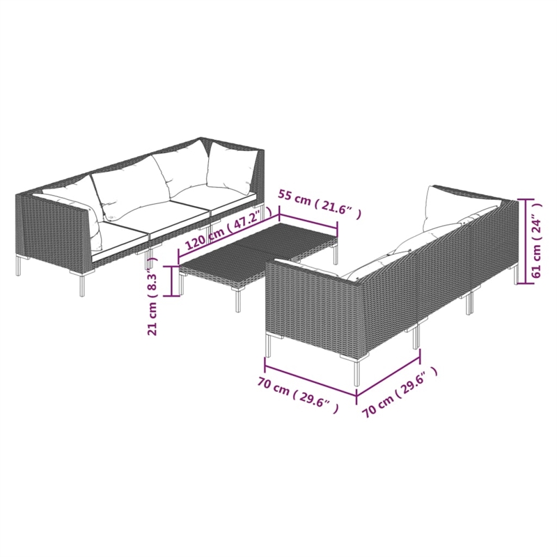vidaXL 7 Piece Poly Rattan Garden Lounge Set in Gray