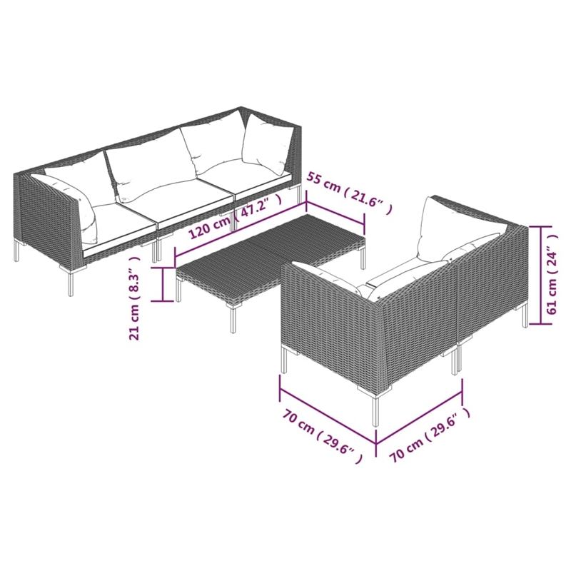 vidaXL 6 Piece Steel Garden Lounge Set in Gray
