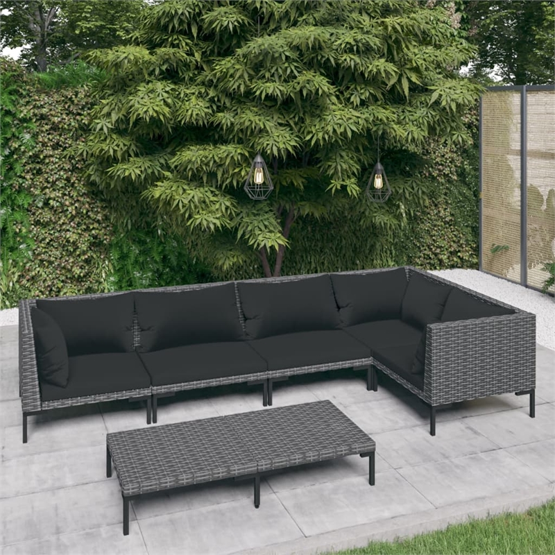 vidaXL 6 Piece Poly Rattan Garden Lounge Set in Gray